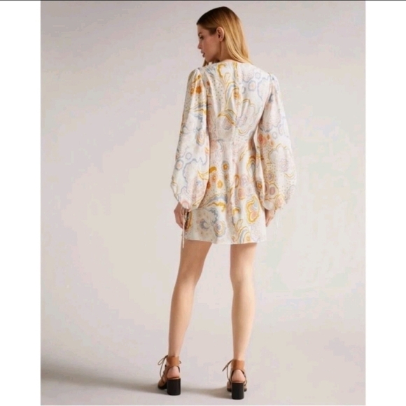 $295 TED BAKER Thelia Paisley Print Exaggerated Sleeve Mini Dress Size 2 - Picture 3 of 13